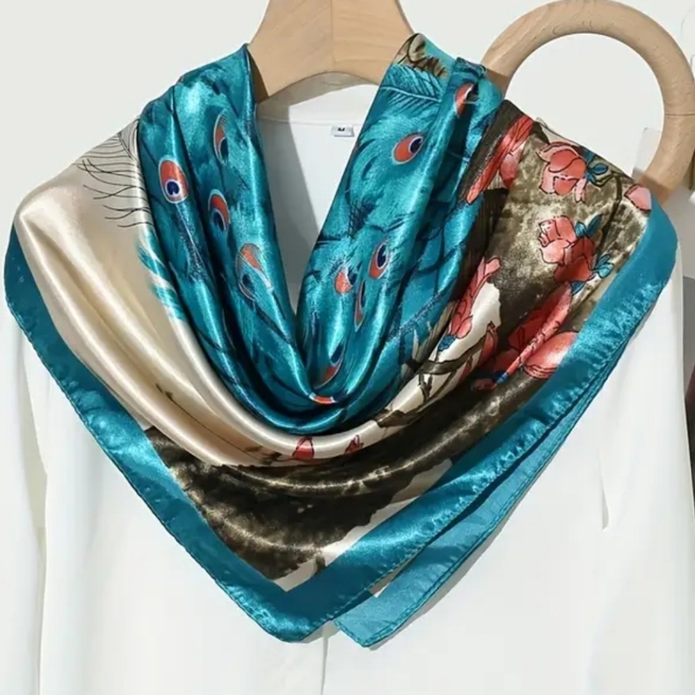 Peacock Scarf Square Scarf for Women - Animal Pattern Peacock - Picture 7 of 8